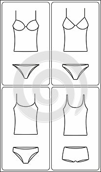 Women underwear. Strap top, panties, shorts line icon. Linear symbol. Outline sign.