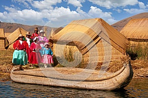 Women Uros Reed Huts Lake Titicaca Floating Island