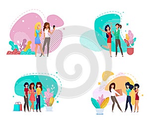 Women in Various Lifestyles Cartoon Friendship Set