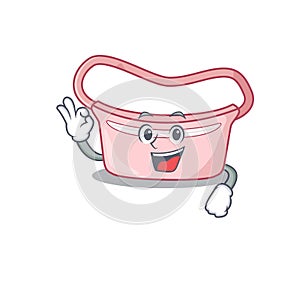 Women waist bag mascot design style showing Okay gesture finger