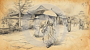 Women Walking in Pejing at 1900