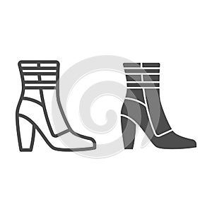 Women warm ankle boot line and solid icon, Winter clothes concept, casual jackboot sign on white background, Leather