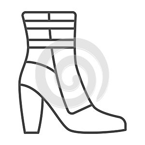 Women warm ankle boot thin line icon, Winter clothes concept, casual jackboot sign on white background, Leather shoe