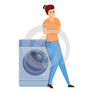 Women and washing machine icon, cartoon style