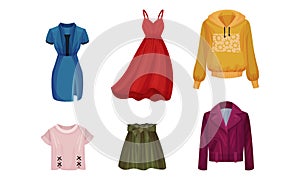 Women Wear with Hoody, Flared Skirt and Jacket Vector Set