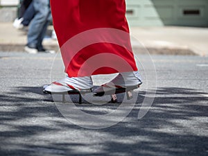 Women wearing geta, traditional Japanese footwear, on the street