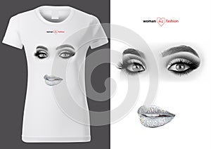 Women White T-shirt Design with Grayscale Face