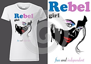 Women White T-shirt Design with Text REBEL GIRL