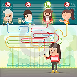 Women who are in need of calls mobile phone, Vector illustration