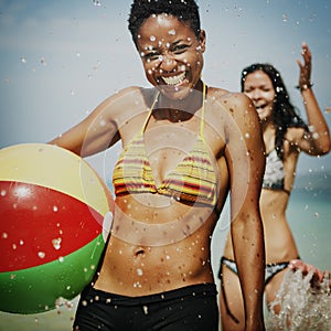 Women Woman Female Beach Enjoyment Ball Concept photo