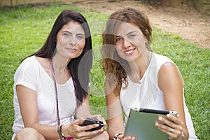 Women working with tablet