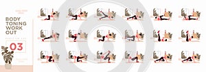 Women Workout Set. Women doing fitness and yoga exercises.