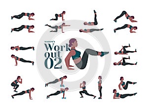 Women Workout Set. women exercise vector set.