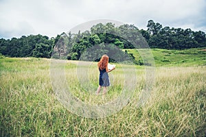 Women write notes Nature trails, mountains, forests. Writer. Asian women