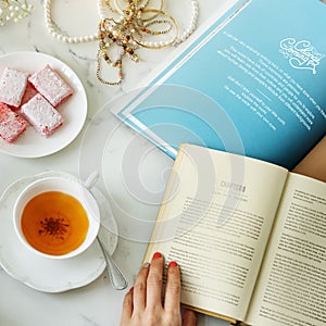 Women Writing Diary Teatime Concept