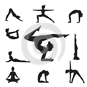 Women Yoga Poses Silhouettes .