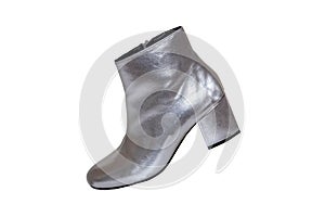 Womens boots and shoes. A pair female silver boots isolated on a white background. Leather shoe fashion new collection 2019