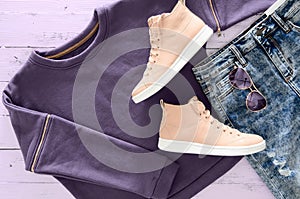 Womens clothing, accessories, footwear violet sweatshirt, acid
