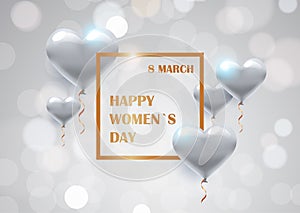 womens day 8 march holiday celebration banner flyer or greeting card with air balloons horizontal