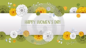 womens day 8 march holiday celebration banner flyer or greeting card with decorative paper flowers