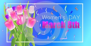 womens day 8 march holiday celebration banner flyer or greeting card with flowers bouquet