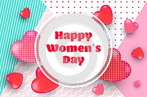 womens day 8 march holiday celebration banner flyer or greeting card with hearts horizontal