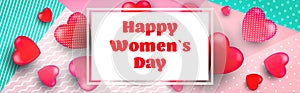 womens day 8 march holiday celebration banner flyer or greeting card with hearts horizontal