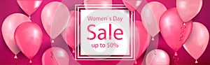 womens day 8 march holiday shopping sale special discount banner flyer or greeting card with air balloons