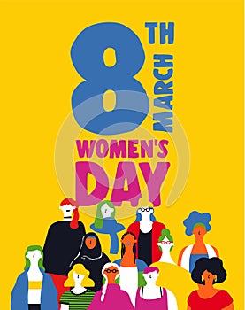 Womens Day 8th March poster of diverse girls