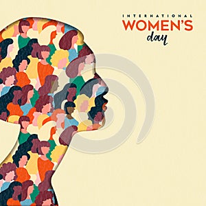 Womens Day 8th march woman head paper cut card