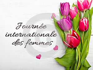 Womens day card with French words `JournÃ©e internationale des femmes`