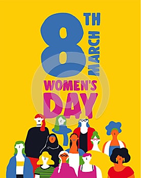 Womens Day 8th March poster of diverse girls photo