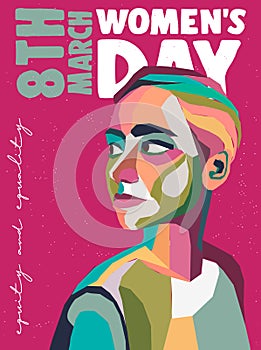 Womens Day young woman face in pastel colors collage poster design photo
