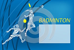 Womens doubles badminton players. Color vector illustration