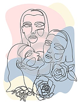 Womens faces in one line art