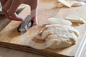 Womens hand making veretarian food