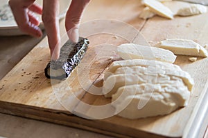 Womens hand making veretarian food