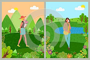 Womens Holiday, Female with Bouquet, Nature Vector