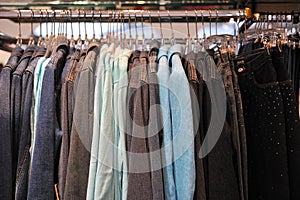 Womens jackets hanging on rail