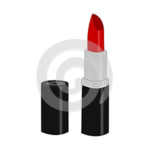 Womens lipstick product. Fashion accessory illustration in trendy red colors for beauty salon, shop, blog print