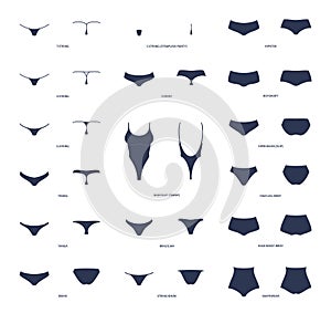 Womens panties. vector collection of lingerie, string, panty