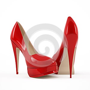 Womens red high-heeled shoes image 3D high quality rendering.