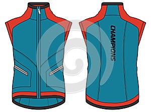 Womens Sleeveless cycling jersey top t shirt flat sketch design illustration, Biker jersey top design vector template, Active wear photo