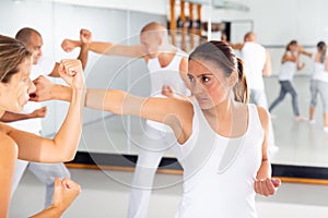 Womens sparring in self defense courses in gym