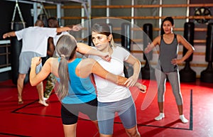 Womens sparring in self defense courses in gym