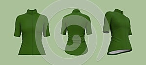 Womenâ€™s cycling jersey mockup in front, side and back, 3d illustration