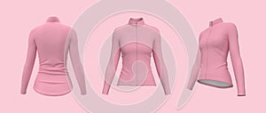 Womenâ€™s cycling jersey mockup in front, side and back, 3d illustration