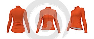Womenâ€™s cycling jersey mockup in front, side and back, 3d rendering, 3d illustration