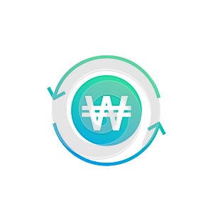 Won exchange, korean currency vector icon