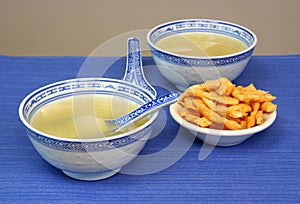 Won Ton soup in Chinese Dishware